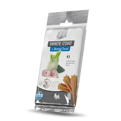 N&D WHITE DOG Dental Treat Sea Bass, Fennel & Spirulina Adult MINI - монопротеинови дентални лакомства за кучета с бяла козина от дребни породи с лаврак, фенел и спирулина - 60 гр
