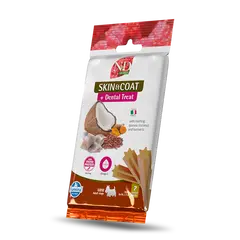 N&D QUINOA DOG Dental Treat Skin & Coat Herring Adult MINI - монопротеинови дентални лакомства за здрава кожа и козина за кучета от дребни породи с киноа, херинга, кокос и куркума - 60 гр