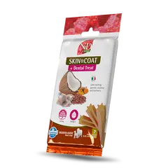 N&D QUINOA DOG Dental Treat Skin & Coat Herring Adult Medium & Maxi - монопротеинови дентални лакомства за здрава кожа и козина за кучета от средни и едри породи с киноа, херинга, кокос и куркума - 100 гр