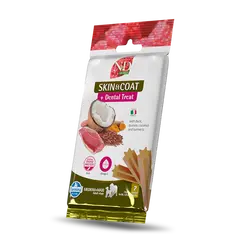 N&D QUINOA DOG Dental Treat Skin & Coat Duck Adult Medium & Maxi - монопротеинови дентални лакомства за здрава кожа и козина за кучета от средни и едри породи с киноа, патешко, кокос и куркума - 100 гр