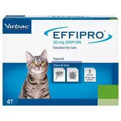 Virbac Effipro Spot-on Cat 50 мг – Противопаразитна пипета за котки - кутия с 4 броя пипети