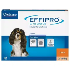 Virbac Effipro Spot-on S – 2-10 кг – Противопаразитна пипета за кучета - кутия с 4 броя пипети
