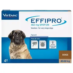 Virbac Effipro Spot-on XL – 40-60 кг – Противопаразитна пипета за кучета - кутия с 4 броя пипети