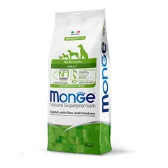 Monge Natural Superpremium All breeds Adult Monoprotein Rabbit with Rice and Potatoes - Пълноценна суха храна за кучета в зряла възраст от всички породи със заешко, ориз и картофи - 12 кг