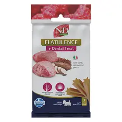 N&D QUINOA DOG Dental Treat Flatulence Adult MINI - дентални лакомства за знамаляване на неприятните миризми и подобряване на метаболизма за кучета от дребни породи с киноа, агнешко и юка - 60 гр