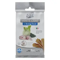 N&D WHITE DOG Dental Treat Sea Bass, Fennel & Spirulina Adult MINI - монопротеинови дентални лакомства за кучета с бяла козина от дребни породи с лаврак, фенел и спирулина - 60 гр