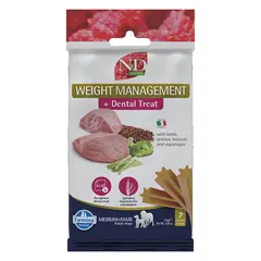 N&D QUINOA DOG Dental Treat Weight Management Adult Medium & Maxi - дентални лакомства за контрол на теглото за кучета от средни и едри породи с киноа, агнешко, броколи и аспержи - 100 гр