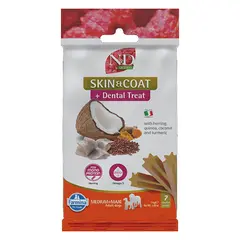 N&D QUINOA DOG Dental Treat Skin & Coat Herring Adult Medium & Maxi - монопротеинови дентални лакомства за здрава кожа и козина за кучета от средни и едри породи с киноа, херинга, кокос и куркума - 100 гр