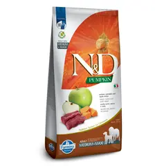 N&D Pumpkin Venison & Apple Adult Medium & Maxi – суха храна без зърнени култури за кучета над 1 година от средни и едри породи, с еленско, тиква и ябълка - 12 кг