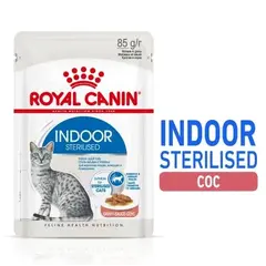 Royal Canin Indoor Sterilised Gravy - Пълноценна мокра храна за кастрирани котки, живеещи на закрито - парченца в сос в пауч 12х85 г