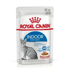 Royal Canin Indoor Sterilised Gravy - Пълноценна мокра храна за кастрирани котки, живеещи на закрито - парченца в сос в пауч 12х85 г