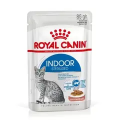 Royal Canin Indoor Sterilised Jelly - Пълноценна мокра храна за кастрирани котки, живеещи на закрито - парченца в желе в пауч 12х85 г