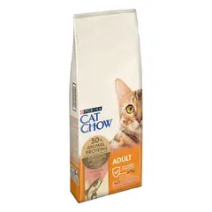 Cat Chow Adult - Пълноценна суха храна за котки с риба тон и сьомга - 15 кг