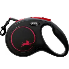 flexi Classic Black Fire M Tapе - Автоматичен повод - лента 5м, до 25кг, черно + ПОДАРЪК  нашийник с ЧЕРНА тока 20мм/40-55см