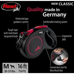 flexi Classic Black Fire M Tapе - Автоматичен повод - лента 5м, до 25кг, черно + ПОДАРЪК  нашийник с ЧЕРНА тока 20мм/40-55см