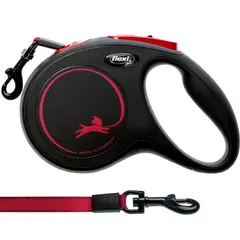 flexi Classic Black Fire M Tapе - Автоматичен повод - лента 5м, до 25кг, черно + ПОДАРЪК  нашийник с ЧЕРНА тока 20мм/40-55см