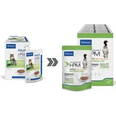 Virbac HPM Cat Adult Neutered Salmon Pouch - хапки със съомга в сос грейви, за кастрирани котки над 12 месеца, пауч - 12х85 г