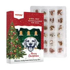 Wanpy Christmas Calendar for Dog  - Коледен календар за кучета с лакомства асорти с пилешко, говеждо, патица, 150 г