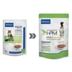 Virbac HPM Cat Adult Neutered Salmon Pouch - хапки със съомга в сос грейви, за кастрирани котки над 12 месеца, пауч - 12х85 г