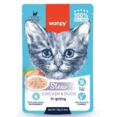 Wanpy Stew KITTEN Chicken and Duck in gravy - пауч за малки котенца, ароматно стю с пилешко и патешко в сос, 70 г