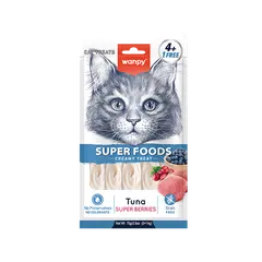 Wanpy Cat Superfoods - Кремообразно лакомство за котки с вкус на риба тон и горски плодове, 5х14 г