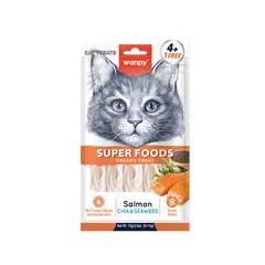 Wanpy cat Superfoods - Кремообразно лакомство за котки с вкус на сьомга и водорасли, 5х14 г