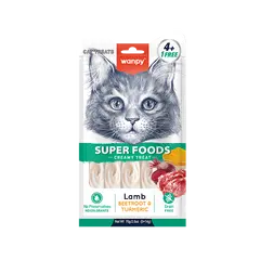 Wanpy cat Superfoods - Кремообразно лакомство за котки с вкус на агнешко и куркума, 5х14 г