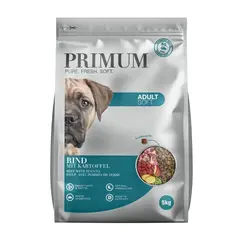 Primum Soft Monoprotein Beef – мека, полувлажна гранулирана храна за израснали кучета, без зърно, с говеждо и картофи, 5 кг