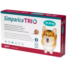 Simparica Trio / Симпарика Трио 1.35-2.5 кг - за вътрешно и външно обезпаразитяване на кучета - КУТИЯ (3 бр. таб)
