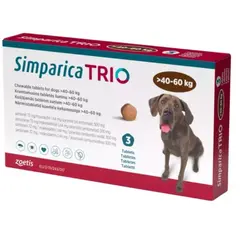 Simparica Trio / Симпарика Трио 1.35-2.5 кг - за вътрешно и външно обезпаразитяване на кучета - КУТИЯ (3 бр. таб)