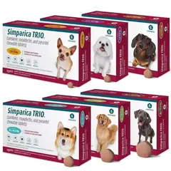 Simparica Trio / Симпарика Трио 1.35-2.5 кг - за вътрешно и външно обезпаразитяване на кучета - КУТИЯ (3 бр. таб)