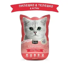 Kit Cat chicken & beef pouch – Пълноценна мокра храна за котки в зряла възраст, пилешко и телешко в желе, пауч 70 г