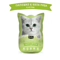 Kit Cat chicken & whitefish pouch – Пълноценна мокра храна за котки в зряла възраст, пилешко и бяла риба в желе, пауч 70 г