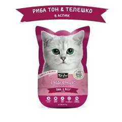 Kit Cat tuna & beef pouch – Пълноценна мокра храна за котки в зряла възраст, риба тон и телешко в желе, пауч 70 г