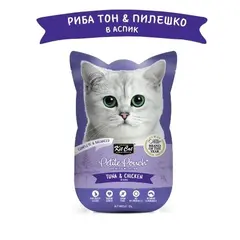 Kit Cat tuna & chicken pouch – Пълноценна мокра храна за котки в зряла възраст, риба тон и пилешко в желе, пауч 70 г