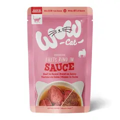 WOW Cat Beef in sauce pouch -  Пълноценна мокра храна за котки - говеждо филе в сос, пауч  8 х 85 г