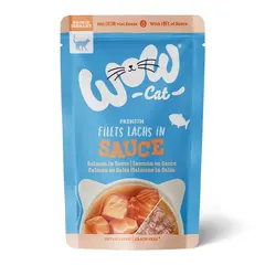 WOW Cat Salmon in sauce pouch -  Пълноценна мокра храна за котки - Сьомга филе в сос, пауч  8 х 85 г
