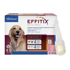 Virbac Effitix spot-on L 20-40 kg – противопаразитни пипети за кучета с репелентно действие и защита срещу четири основни паразита, кутия с 4 броя пипети