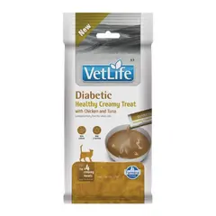 Vet Life Diabetic Healthy Creamy Treat with Chicken & Tuna - Кремообразни лакомства за котки с пилешко и риба тон - 4х15 г