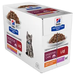 Hill's PRESCRIPTION DIET i/d KITTEN Digestive Care Pouch – Лечебна мокра храна за котенца с храносмилателни разстройства, пауч с пилешко 12х85 г
