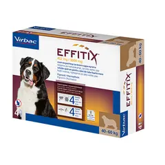 Virbac Effitix spot-on XL 40-60 kg – противопаразитни пипети за кучета с репелентно действие и защита срещу четири основни паразита, кутия с 4 броя пипети - СРОК 31.08.2026