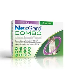 Nexgard Combo Cat S - Спот Он форма с разтвор за цялостно вътрешно и външно обезпаразитяване при котки до 2,5 кг - 2 КУТИИ х 3 ПИПЕТИ