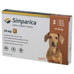 Simparica 20 мг. - дъвчащи таблетки за кучета с тегло 5 - 10 кг. / кутия 3 броя /