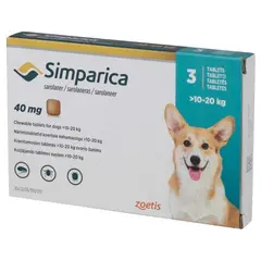 Simparica 40 мг. - дъвчащи таблетки за кучета с тегло 10 - 20 кг. / кутия 3 броя /