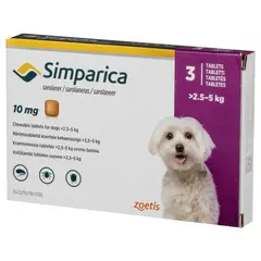 Simparica 10 мг. - дъвчащи таблетки за кучета с тегло 2.5 - 5 кг. / кутия 3 броя /