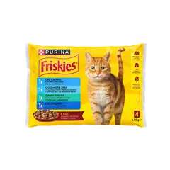 Friskies Adult Multipack - Пълноценна мокра храна за котки в зряла възраст - паучове с 4 вида риба, 4бр x 85гр
