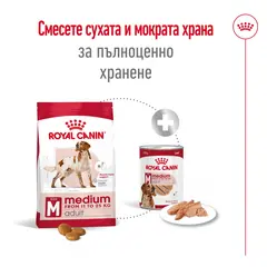 Royal Canin Medium Adult - суха храна за израснали кучета от средните породи, 15 кг + ПОДАРЪК Medium Adult Pouch 10х140 г