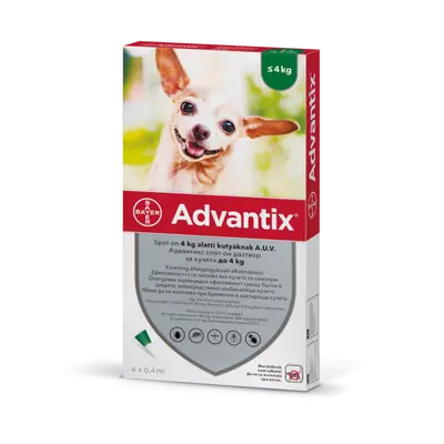 Bayer Advantix Spot On до 4 кг - КУТИЯ (4бр. пипети)