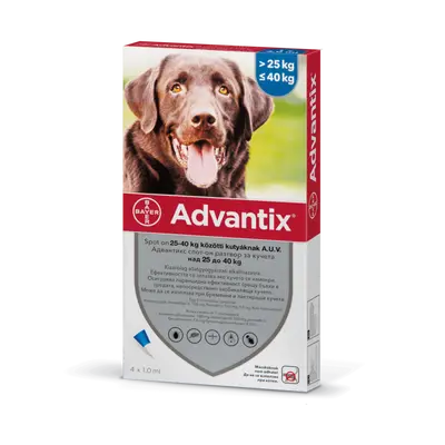 Bayer Advantix Spot On 25-40 кг - КУТИЯ (4бр. пипети)