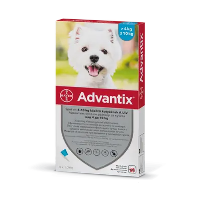 Bayer Advantix Spot On 4-10 кг - КУТИЯ (4бр. пипети)